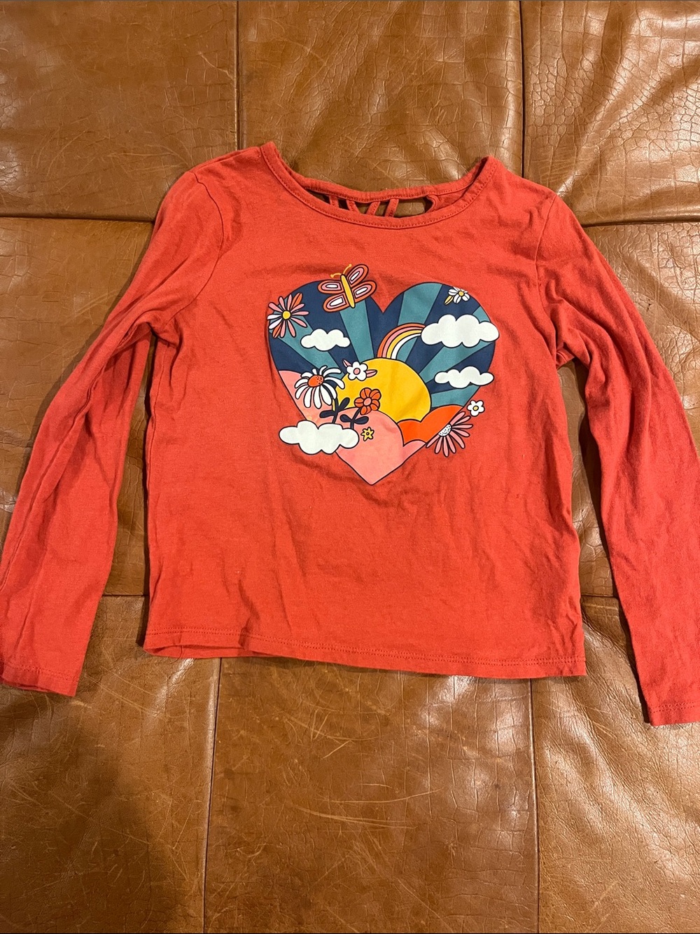 Old Navy Coral Long-Sleeve Heart Sunrise Graphic Tee